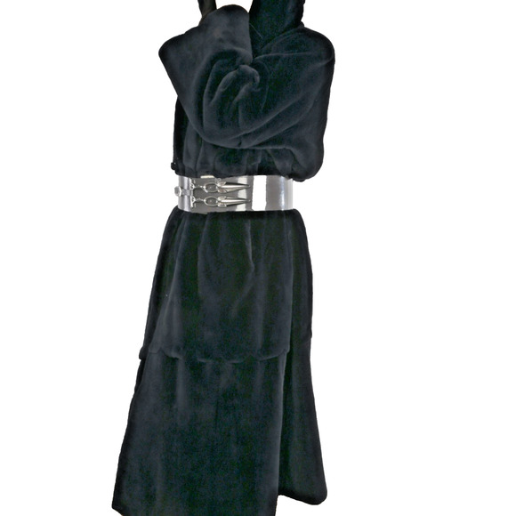 Bob Mackie Sheared Mink Fur Long Hooded Coat Vintage Midnight Blue Luxury Size L - Picture 3 of 16